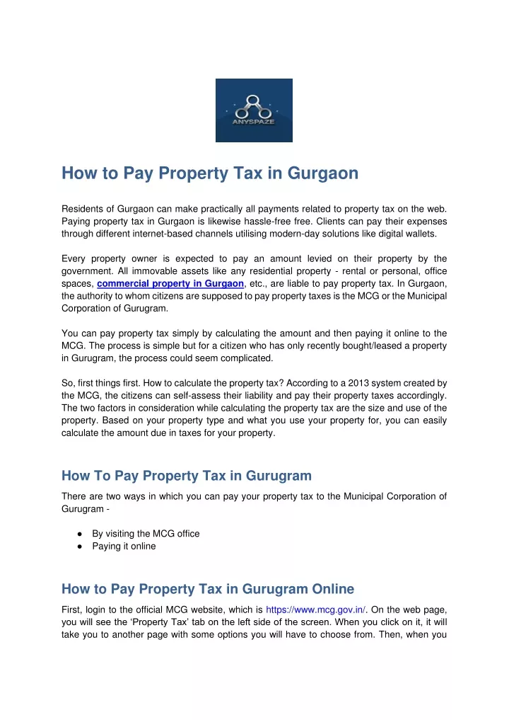 how to pay property tax in gurgaon
