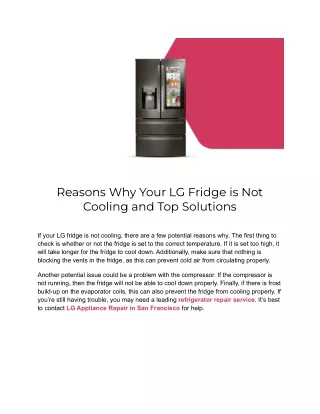 Reasons Why Your LG Fridge is Not Cooling and Top Solutions