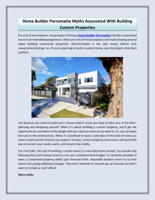 Home Builder Parramatta Myths Associated With Building Custom Properties