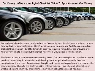 CarHistory.online - Your Safest Checklist Guide To Spot A Lemon Car History