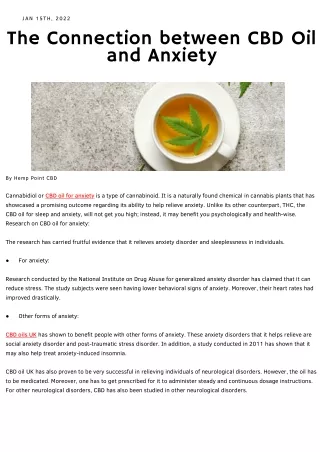 The Connection between CBD Oil and Anxiety
