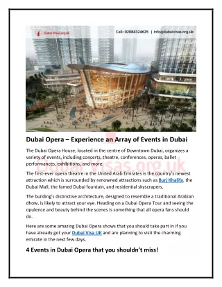 Dubai Opera – Witness a Wide Range of Beautiful Events in Dubai