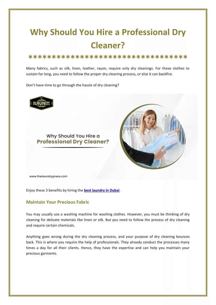 why should you hire a professional dry cleaner