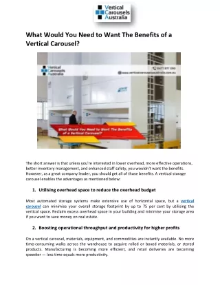 What Would You Need to Want The Benefits of a Vertical Carousel?