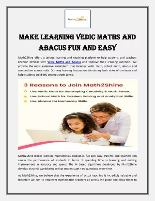 Make Learning Vedic Maths and Abacus Fun and Easy