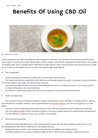 Benefits Of Using CBD Oil