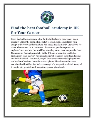 Find the best football academy in UK for Your Career