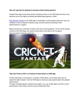 How do I get tips for playing & winning cricket fantasy games