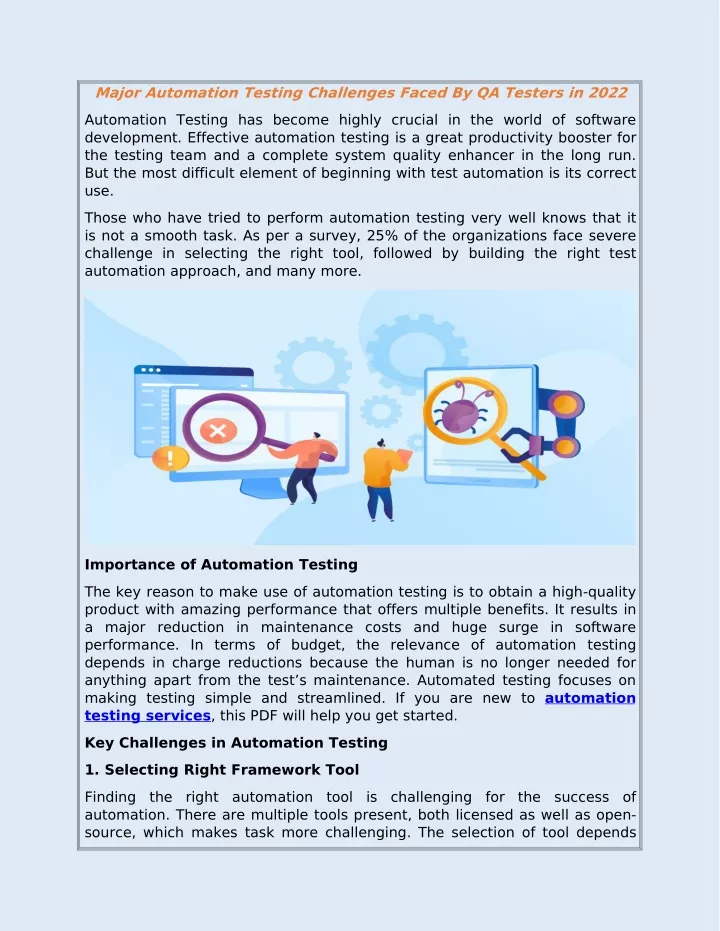 major automation testing challenges faced