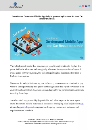 How does an On-demand Mobile App help in generating Revenue for your Car Repair Business