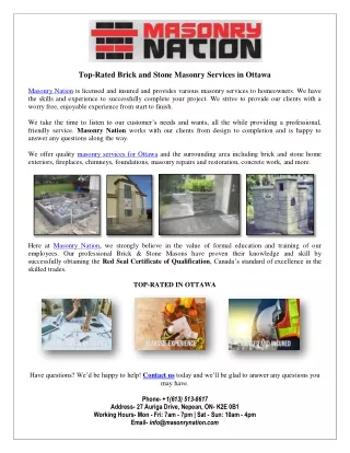 Masonry Nation - Brick and Stone Masonry Services in Ottawa