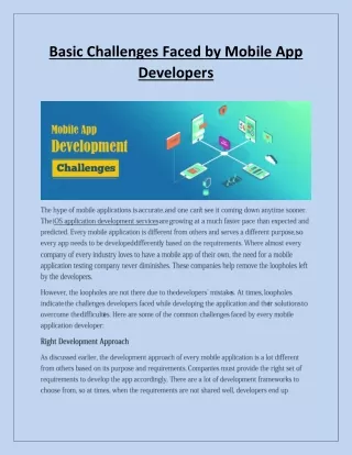 Basic Challenges Faced by Mobile App Developers