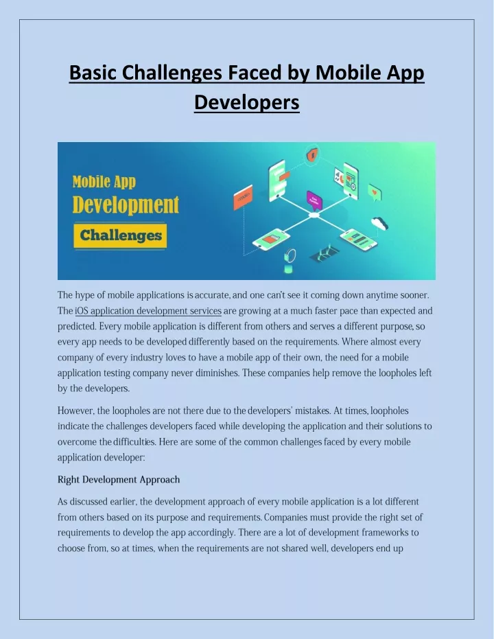 basic challenges faced by mobile app developers