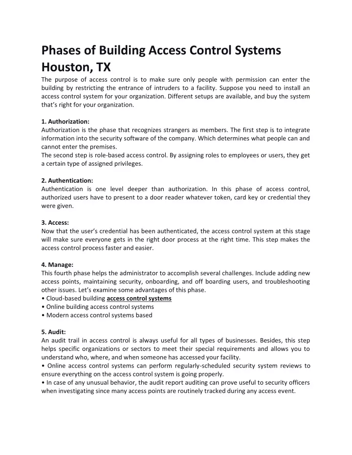 phases of building access control systems houston