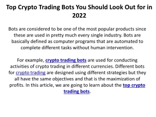 Top Crypto Trading Bots You Should Look Out for in 2022