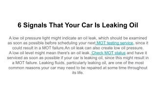 6 signals that your car is leaking oil