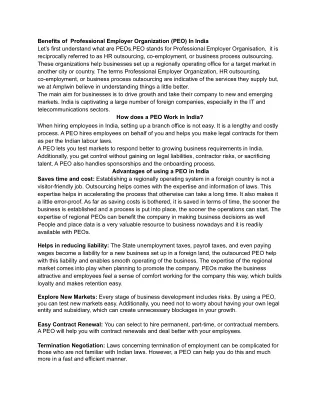 Benefits of  Professional Employer Organization (PEO) In India