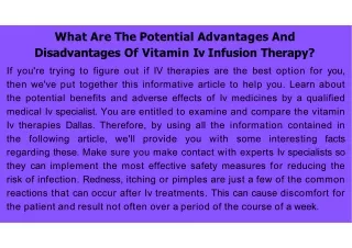 What Are The Potential Advantages And Disadvantages Of Vitamin Iv Infusion Therapy
