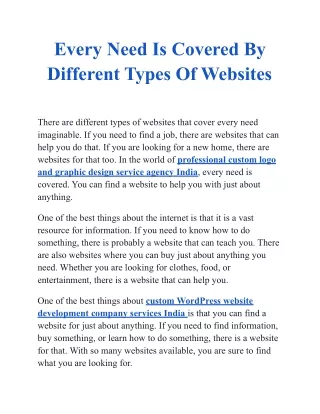 Every Need Is Covered By Different Types Of Websites