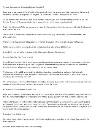 tri west development reviews ratings crowddd