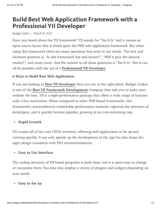 Build Best Web Application Framework with a Professional YII Developer – Telegraph Budget Coder