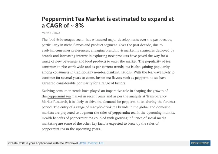 peppermint tea market is estimated to expand
