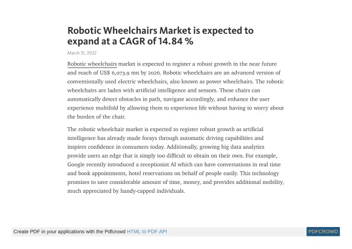robotic wheelchairs market is expected to expand