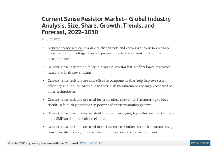 current sense resistor market global industry