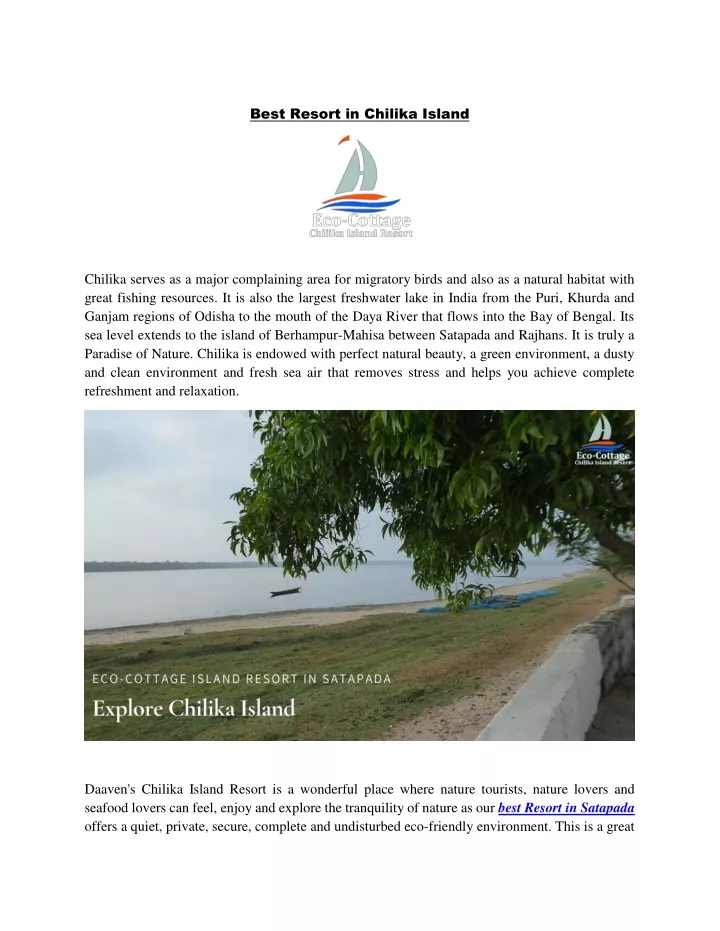 best resort in chilika island