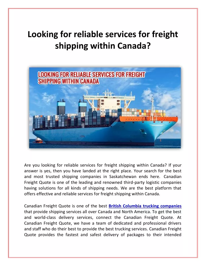 looking for reliable services for freight