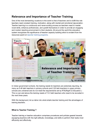 relevance and importance of teacher training