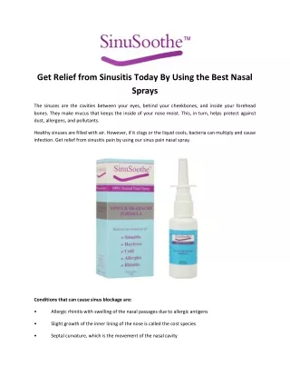 Get Relief from Sinusitis Today By Using the Best Nasal Sprays