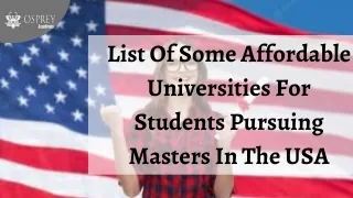 List of Some Affordable Universities For Students Pursuing Masters In The USA