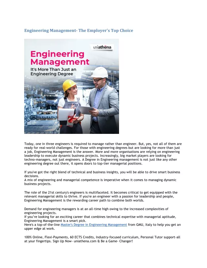 engineering management the employer s top choice