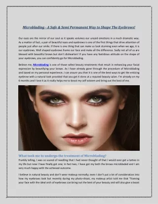 Microblading - A Safe & Semi Permanent Way to Shape The Eyebrows