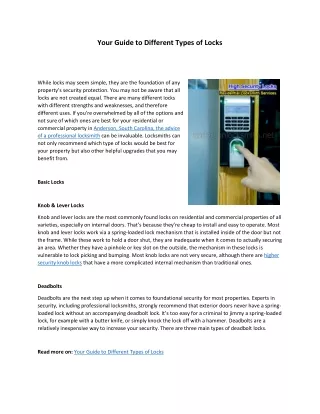 Your Guide to Different Types of Locks in Anderson SC