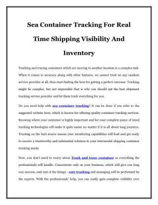 Sea Container Tracking For Real Time Shipping Visibility And Inventory