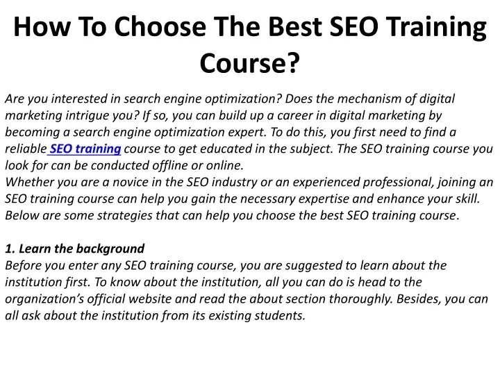 how to choose the best seo training course