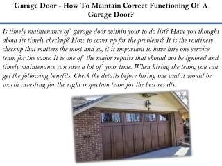Garage Door - How To Maintain Correct Functioning Of A Garage Door?