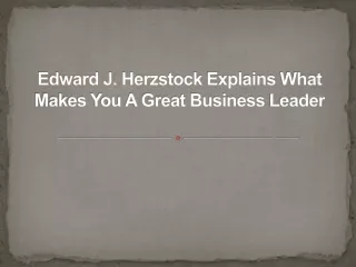 Edward J. Herzstock Explains What Makes You A Great Business Leader