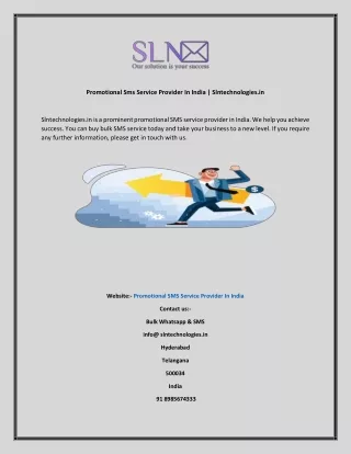 Promotional Sms Service Provider In India  Slntechnologies.in