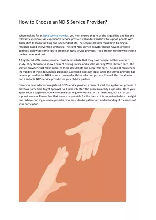 how to choose an ndis service provider
