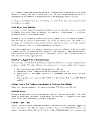 stock market indices are the shares of a specific