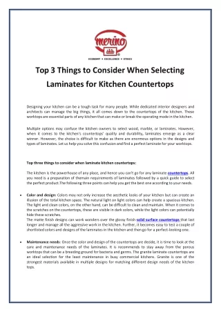 top 3 things to consider when selecting laminates for kitchen countertops