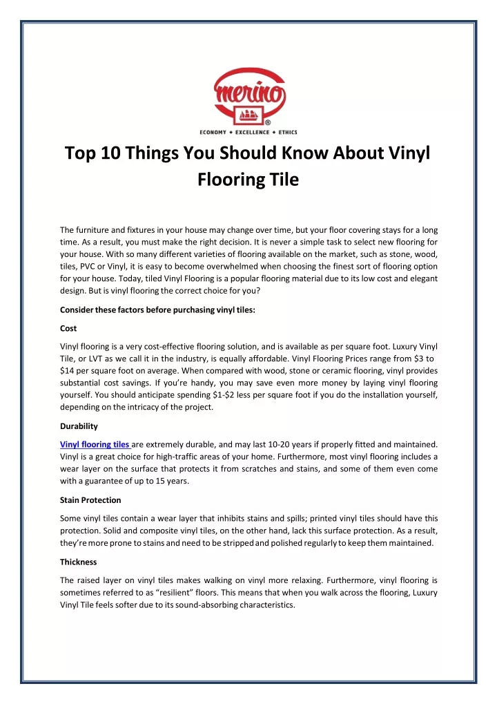 top 10 things you should know about vinyl flooring tile