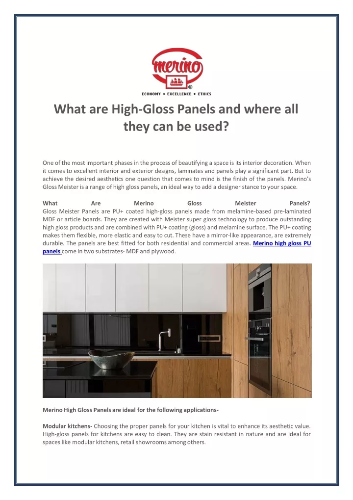 what are high gloss panels and where all they can be used