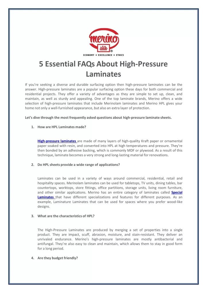 5 essential faqs about high pressure laminates