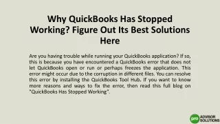 Why QuickBooks Has Stopped Working? Figure Out Its Best Solutions Here