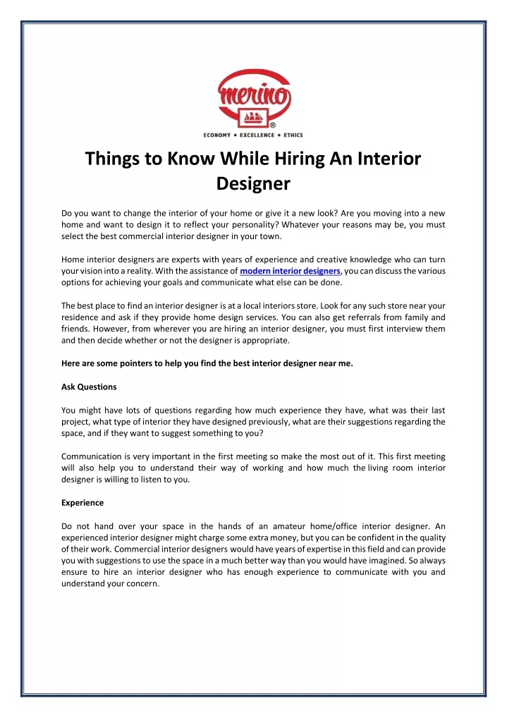 things to know while hiring an interior designer