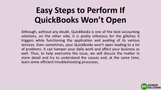 Easy Steps to Perform If QuickBooks Won’t Open